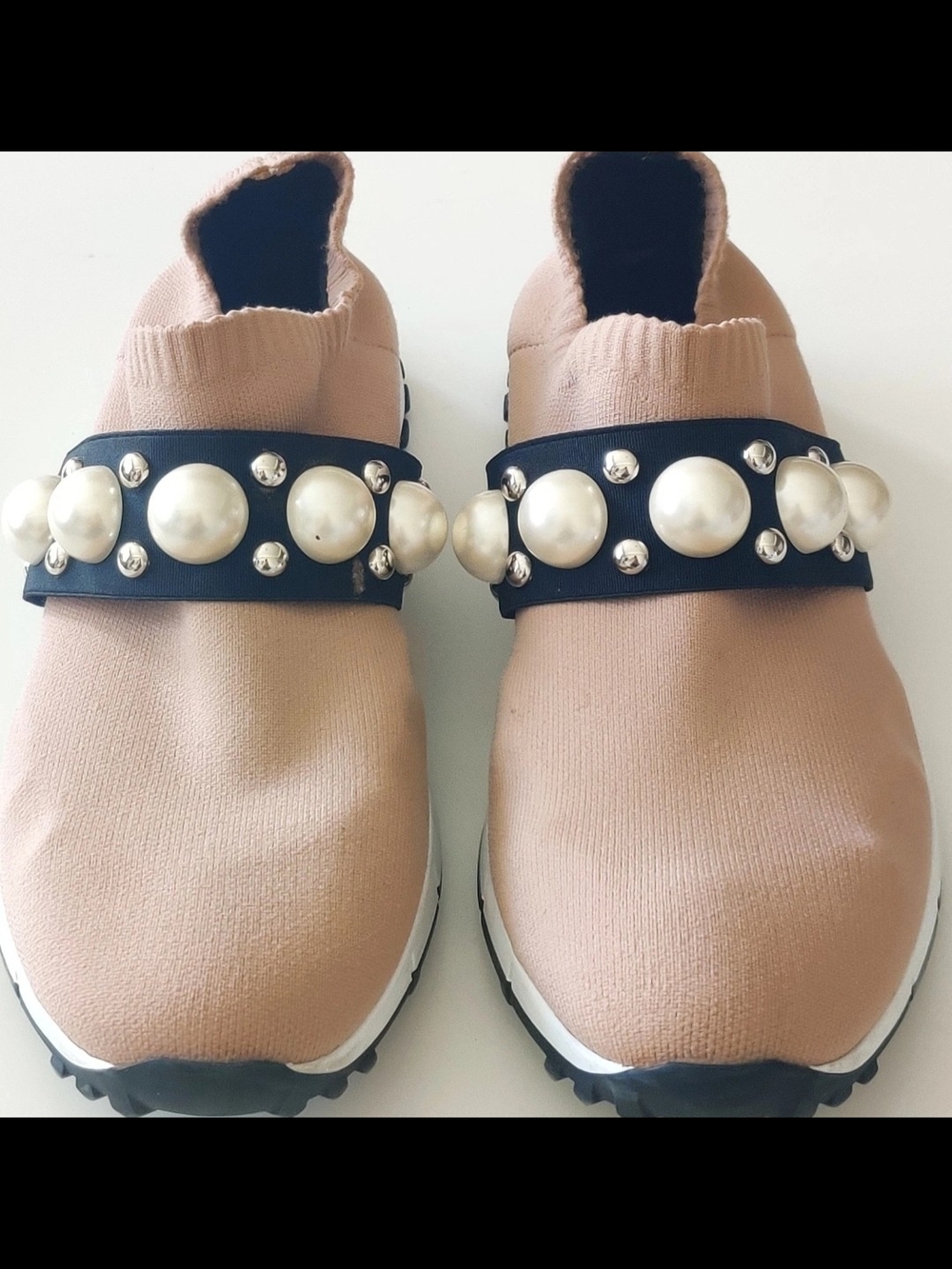 Jimmy Choo Womens 6/6.5 Verona Faux Pearl-Embellished Slip-On Sneakers
